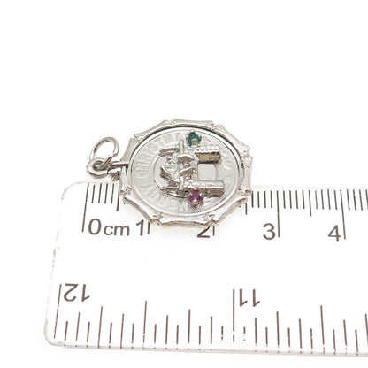 925 Sterling Silver Vintage Rhinestone Merry Christmas Fireplace Charm Pendant