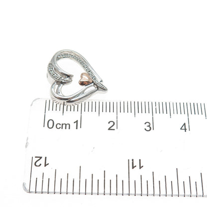 925 Sterling Silver & 14K Rose Gold Real Diamond Heart Minimalist Slide Pendant