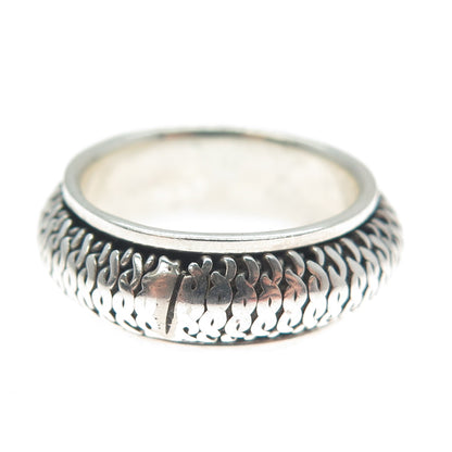 925 Sterling Silver Vintage Woven Oxidized Rotating Band Ring Size 7.5
