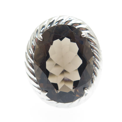 925 Sterling Silver Real Oval-Cut Smoky Quartz Twisted Ring Size 6.5