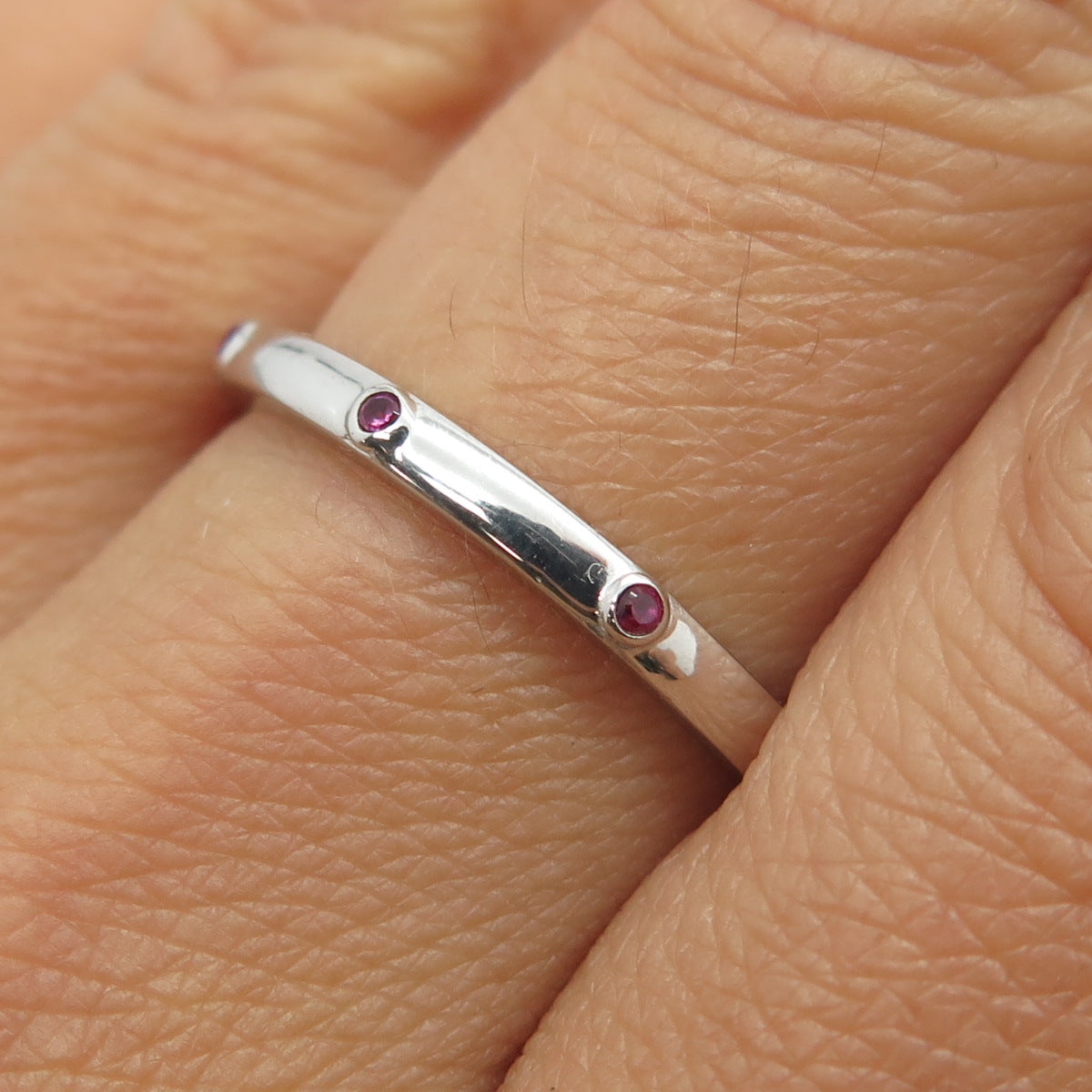 925 Sterling Silver Lab-Created Pink Sapphire Stackable Band Ring Size 8.75