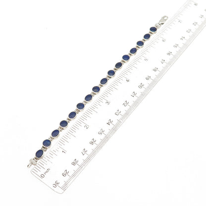 925 Sterling Silver Vintage Real Lapis Lazuli Bracelet 6.75"