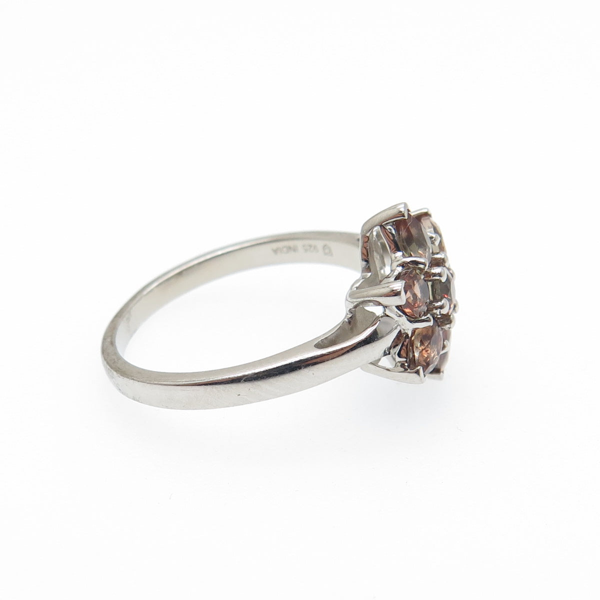 925 Sterling Silver Real Round & Pear-Cut Phantom Quartz Flower Ring Size 6.25