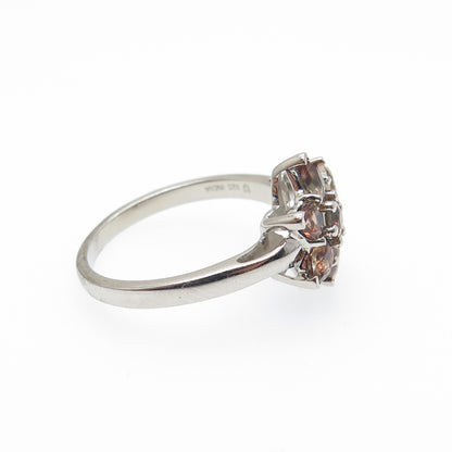 925 Sterling Silver Real Round & Pear-Cut Phantom Quartz Flower Ring Size 6.25