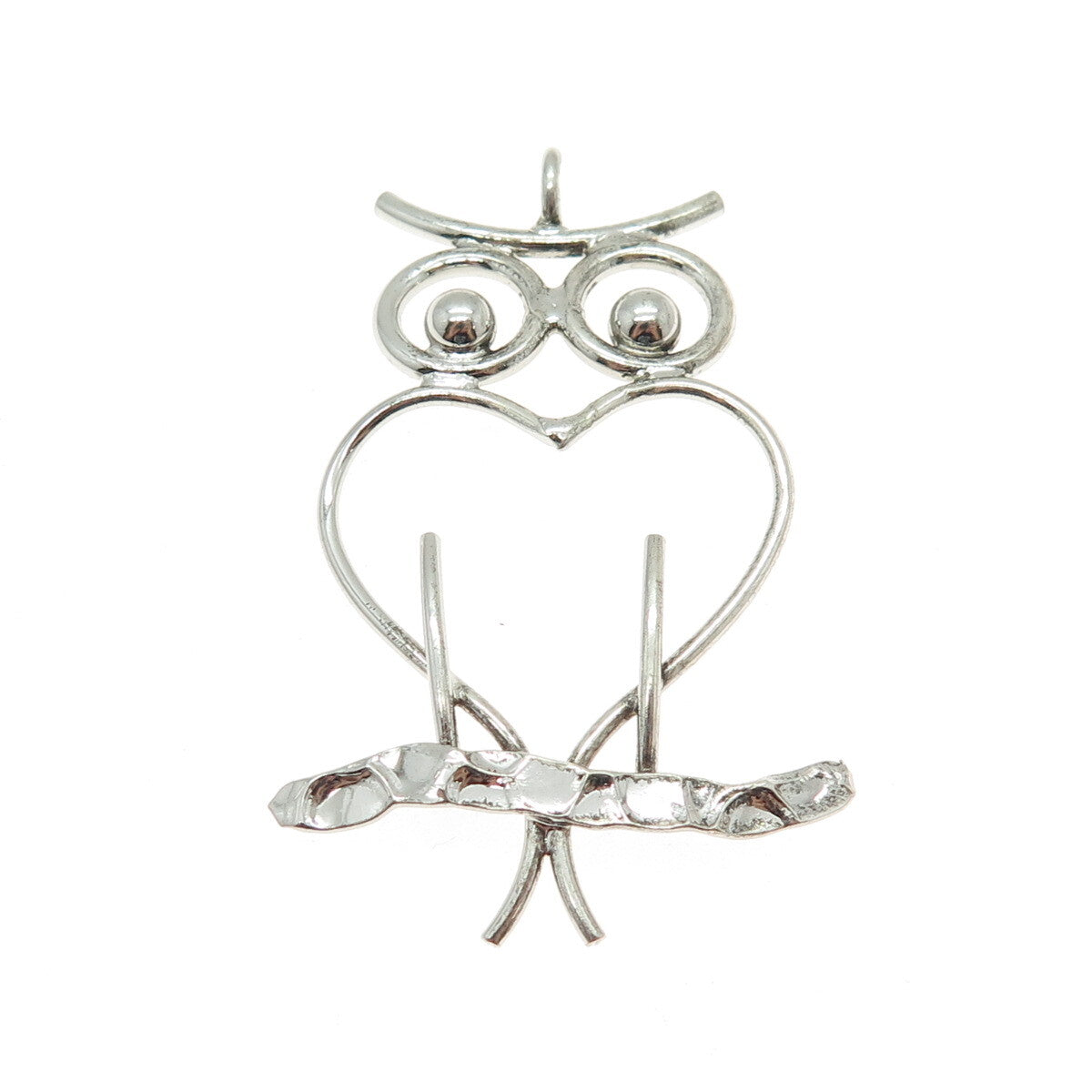 A & Z 925 Sterling Silver Vintage Wise Owl Modernist Pendant