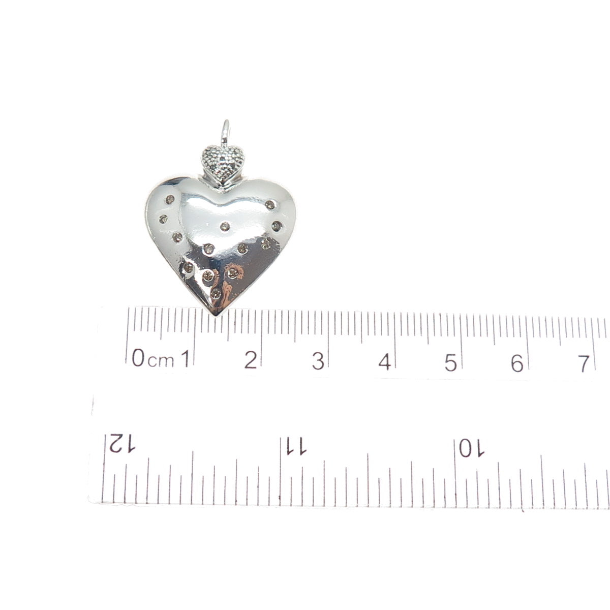 925 Sterling Silver Real Round-Cut Diamond Double Heart Charm Pendant
