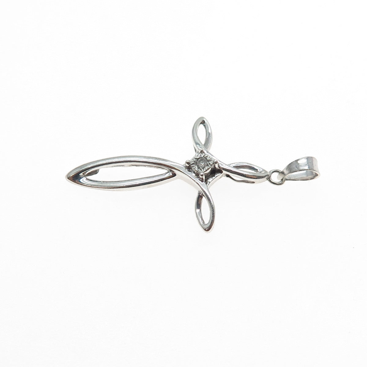 925 Sterling Silver Real Round-Cut Diamond Cross Charm Pendant