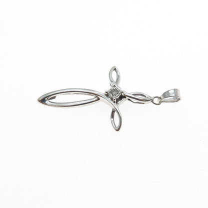 925 Sterling Silver Real Round-Cut Diamond Cross Charm Pendant