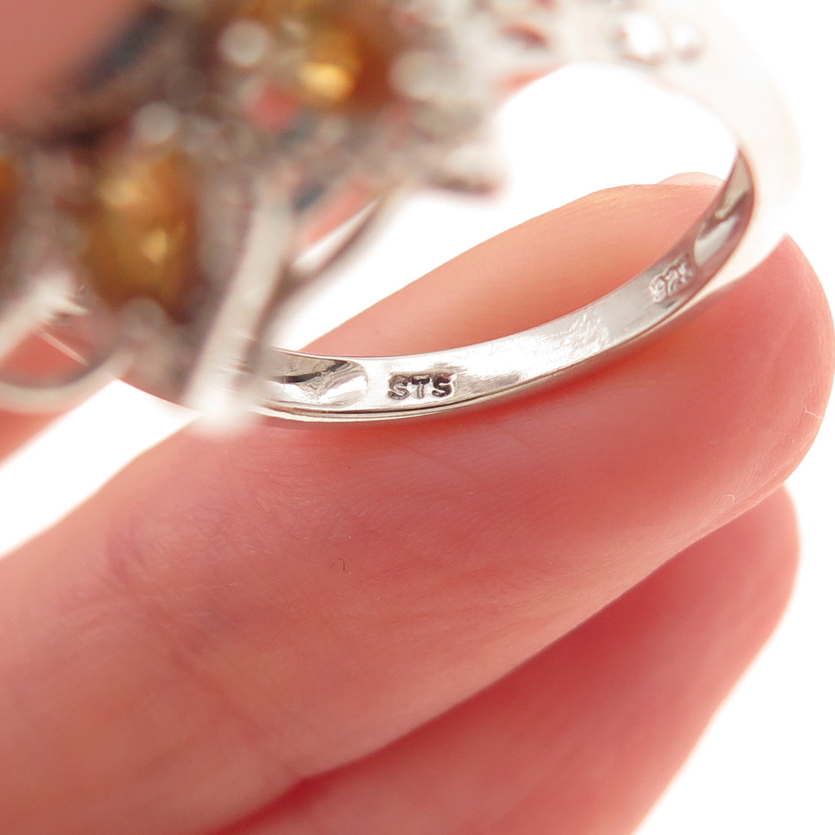 Chuck Clemency 925 Sterling Silver Real Turquoise Citrine Floral Ring Size 8.25