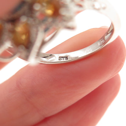 Chuck Clemency 925 Sterling Silver Real Turquoise Citrine Floral Ring Size 8.25