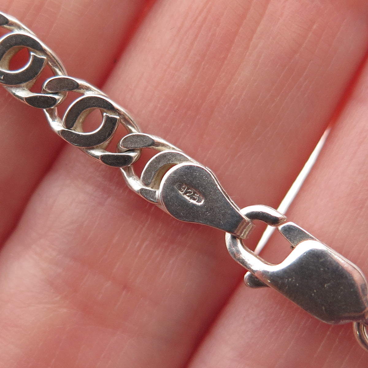925 Sterling Silver Vintage Italy Anchor Mariner Link Bracelet 7"
