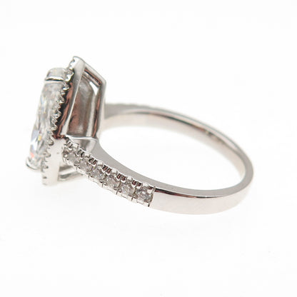 DSMK 925 Sterling Silver Pear & Round-Cut C Z Engagement Ring Size 7
