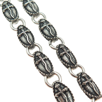 TWISTED BLADE 925 Sterling Silver Vintage Dagger Oval Chain Necklace 24"