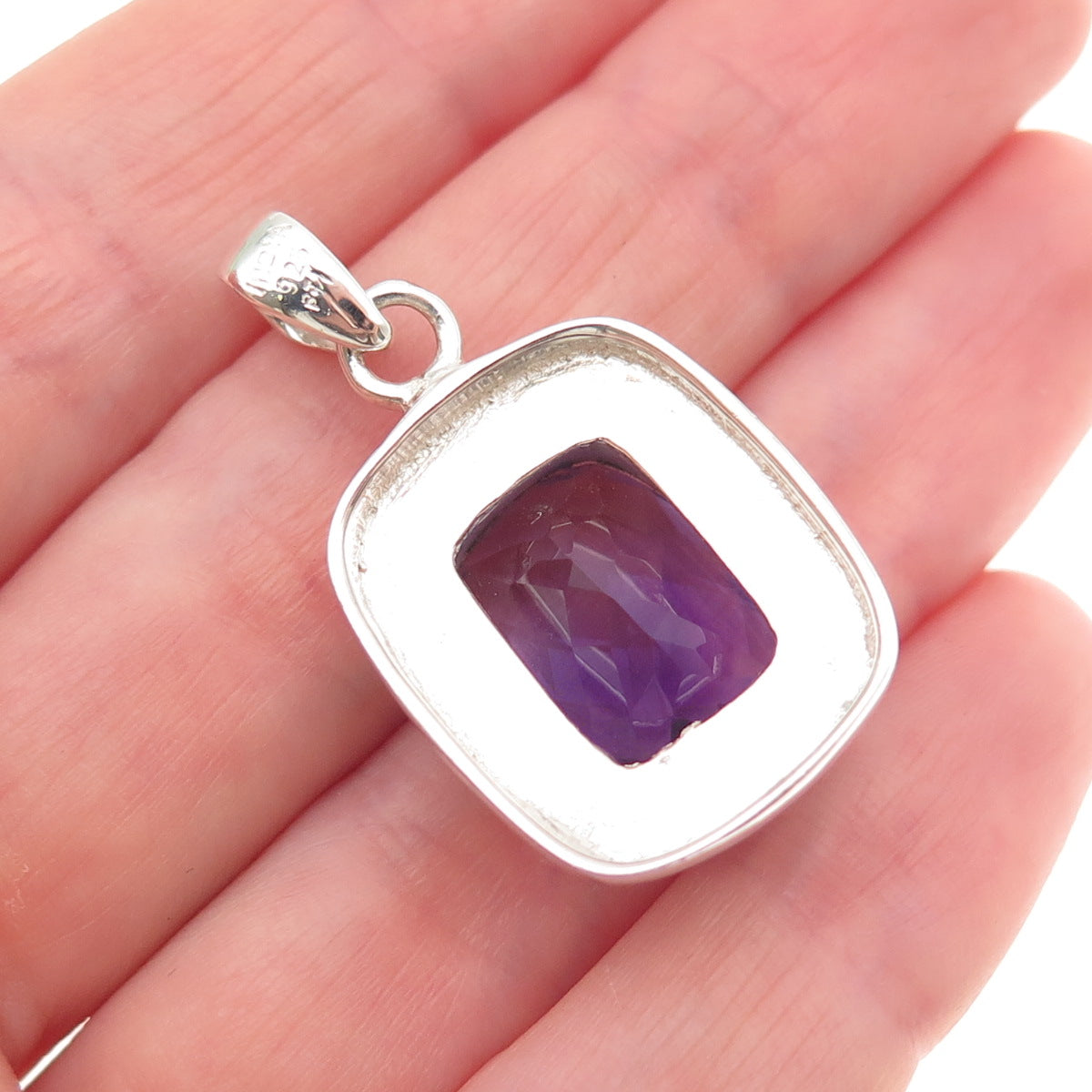 925 Sterling Silver Vintage Real Cushion-Cut Amethyst Charm Pendant