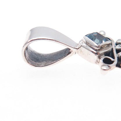 925 Sterling Silver Vintage Real Pearl Moonstone Iolite & Blue Topaz Pendant