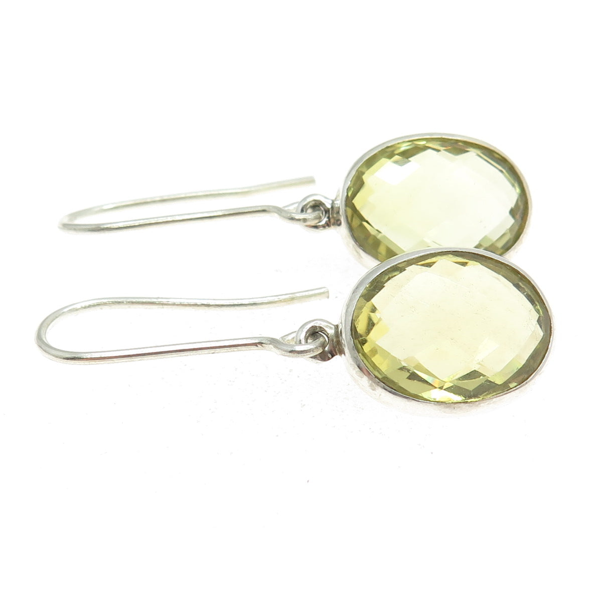 925 Sterling Silver Vintage Real Oval-Cut Citrine Dangling Earrings