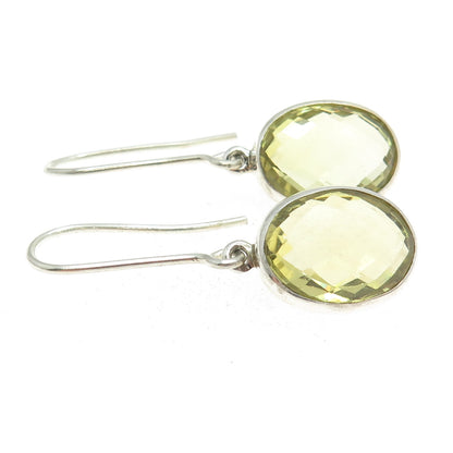 925 Sterling Silver Vintage Real Oval-Cut Citrine Dangling Earrings