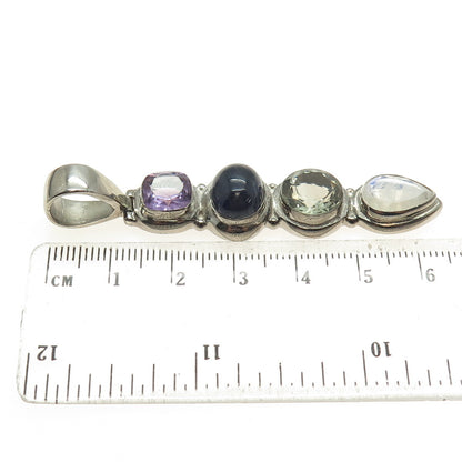 925 Sterling Silver Vintage Real Green Purple Amethyst Iolite Moonstone Pendant
