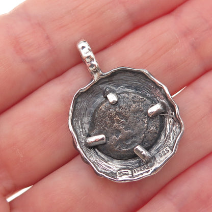 925 Sterling Silver Vintage Israel Ancient Coin Oxidized Charm Pendant