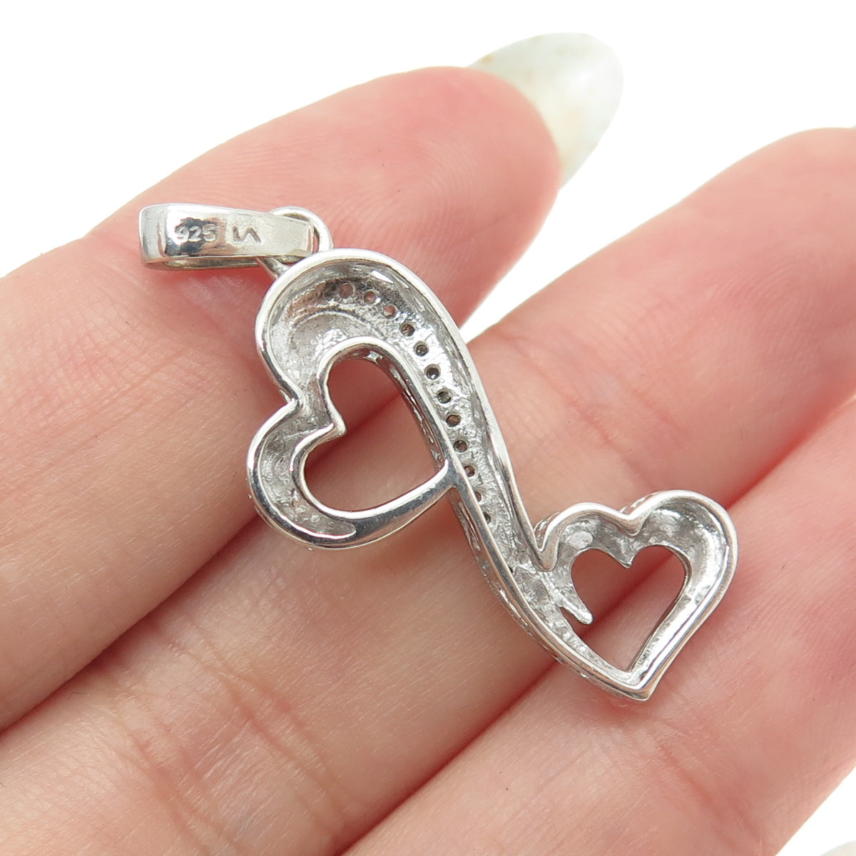 925 Sterling Silver Real Round-Cut Diamond Heart Pendant