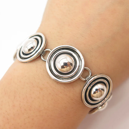 925 Sterling Silver Vintage Mexico Hemisphere Link Bracelet 7 3/4"