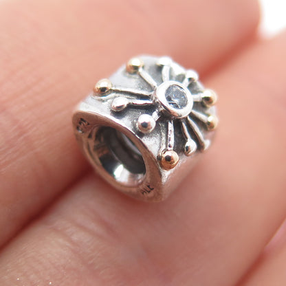 PANDORA 925 Sterling Silver & Gold Round-Cut C Z Desert Star Slide Bead Charm