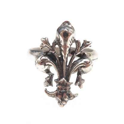 Michele 925 Sterling Silver Vintage Fleur de Lis Oxidized Ring Size 6.75