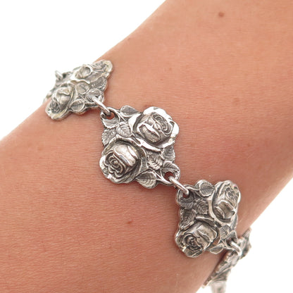HMH Religious 925 Sterling Antique Art Deco Rose Bracelet 7.75" (missing lock)