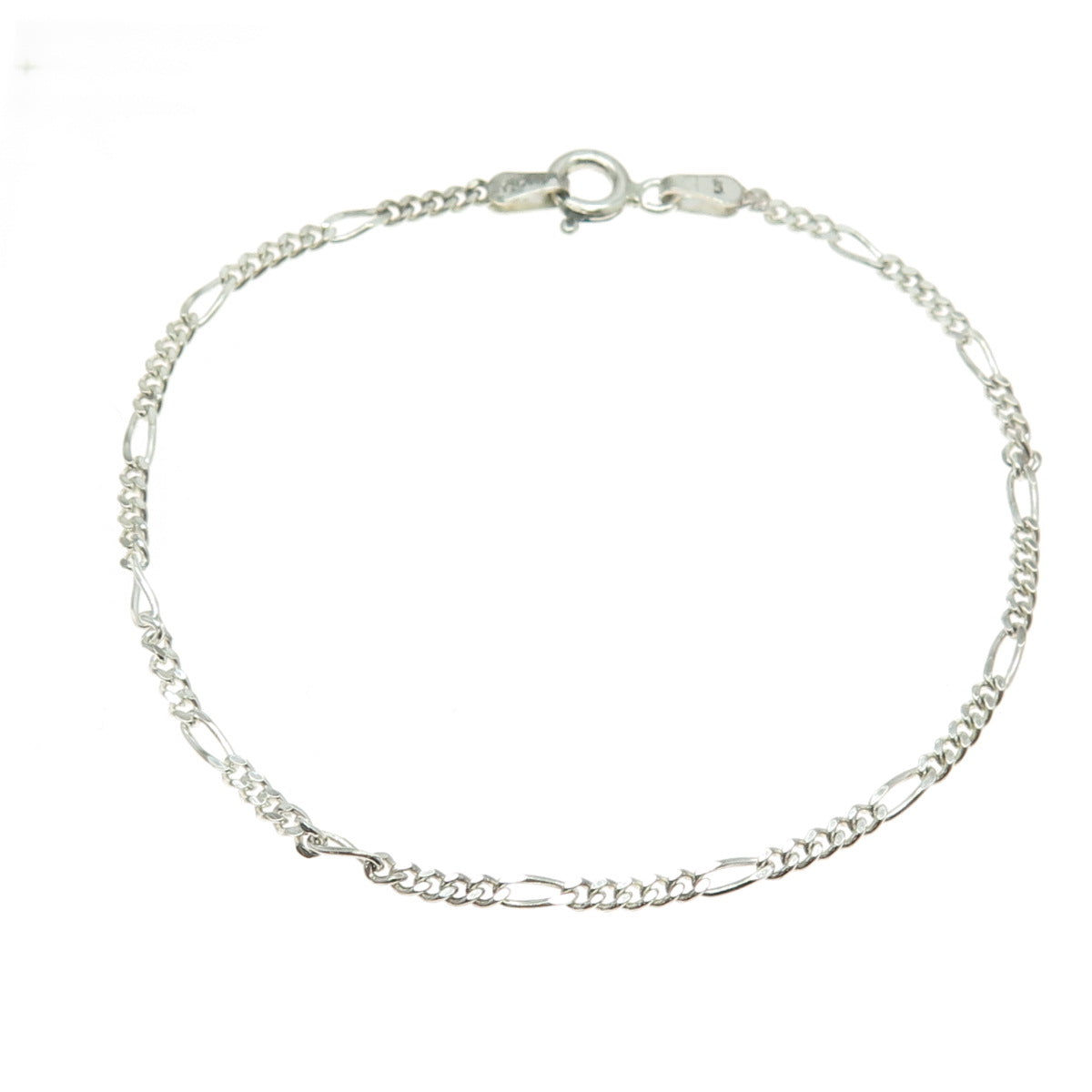 925 Sterling Silver Italy Figaro Link Bracelet 7"