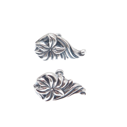 925 Sterling Silver Vintage Flower Repousse Oxidized Screw Back Earrings