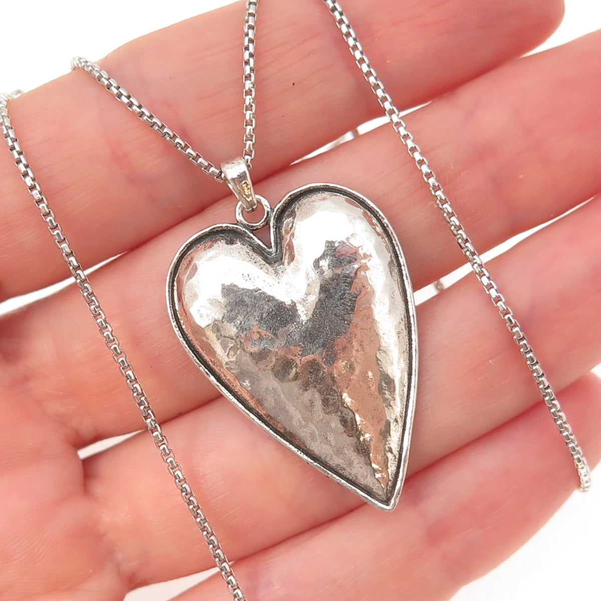 Or Paz PZ 925 Sterling Silver Vintage Israel Heart Round Box Chain Necklace 18"