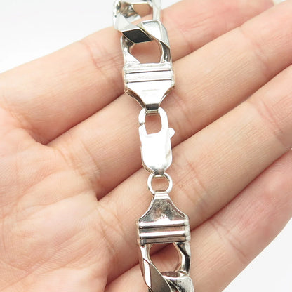 925 Sterling Silver Vintage Italy Figaro Curb Link Bracelet 9.3"