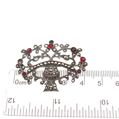 830S Silver Antique Germany Marcasite & Rhinestone Pin Brooch (missing 2 stones)