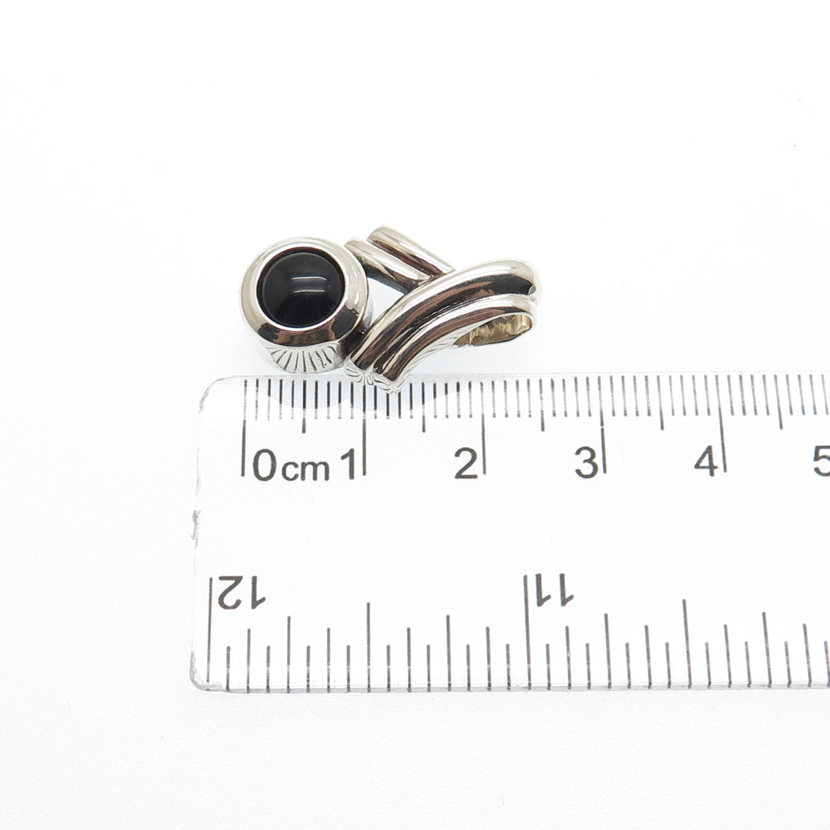 MORNING SUN 925 Sterling Silver Vintage Black Onyx Ribbon Slide Charm Pendant