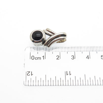 MORNING SUN 925 Sterling Silver Vintage Black Onyx Ribbon Slide Charm Pendant