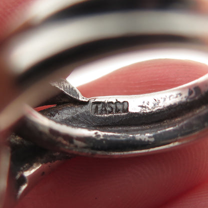 Tasco Sterling Silver Vintage Mexico Modernist Bypass Oxidized Ring Size 4.75