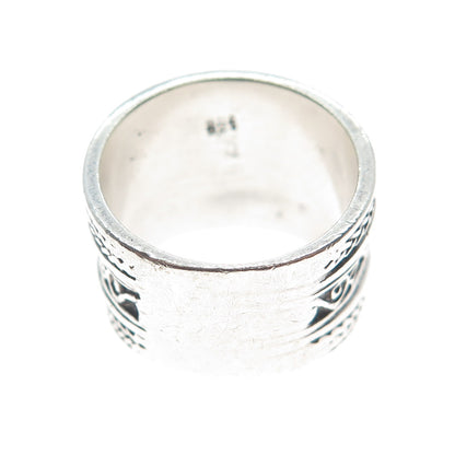 925 Sterling Silver Vintage Wheat Braided Swirl Wide Band Ring Size 7.5