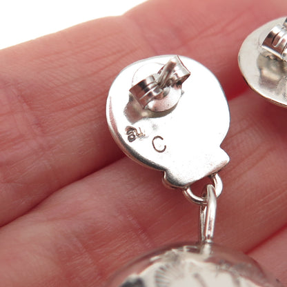 Jerry Cowboy Navajo Old Pawn 925 Sterling Silver Vintage Concho Dangle Earrings