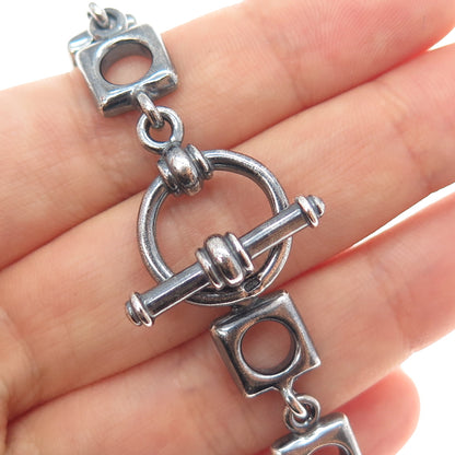 925 Sterling Silver Vintage Modernist Square Link Oxidized Bracelet 6.75"