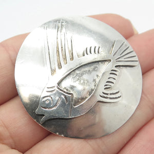 925 Sterling Silver Vintage Mexico A. Garcia Fish Round Pin Brooch