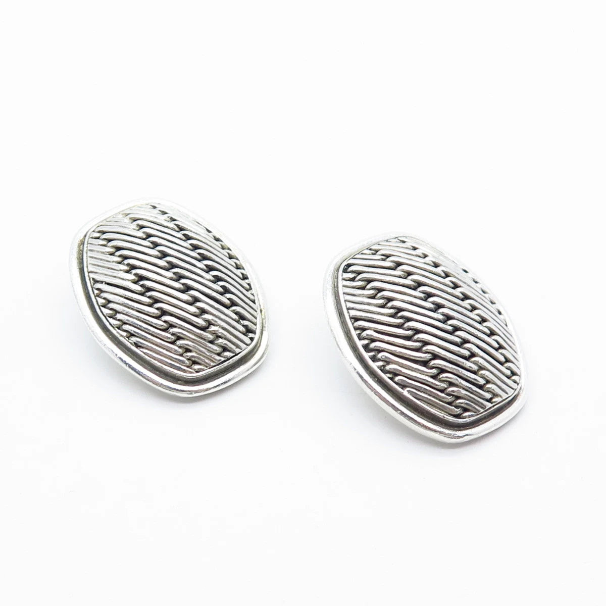 925 Sterling Silver Vintage Lois Hill Striped Oval Clip On Earrings