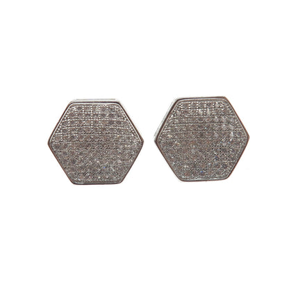 925 Sterling Silver Round-Cut C Z Hexagon Stud Earrings
