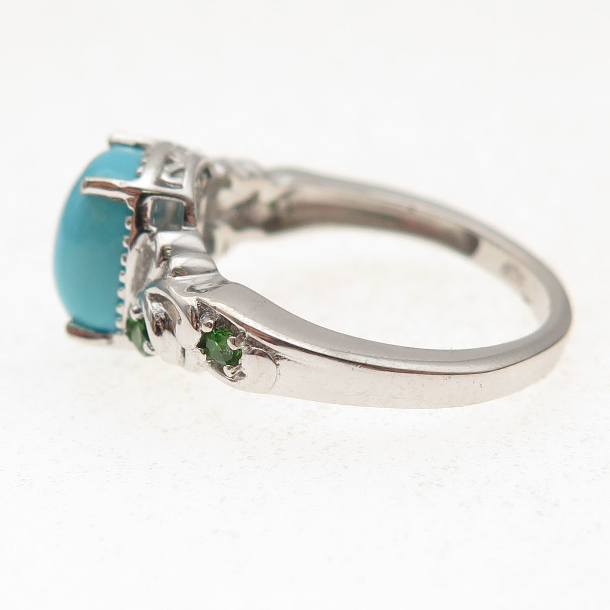 Chuck Clemency 925 Sterling Silver Real Turquoise & Peridot Ring Size 8.25