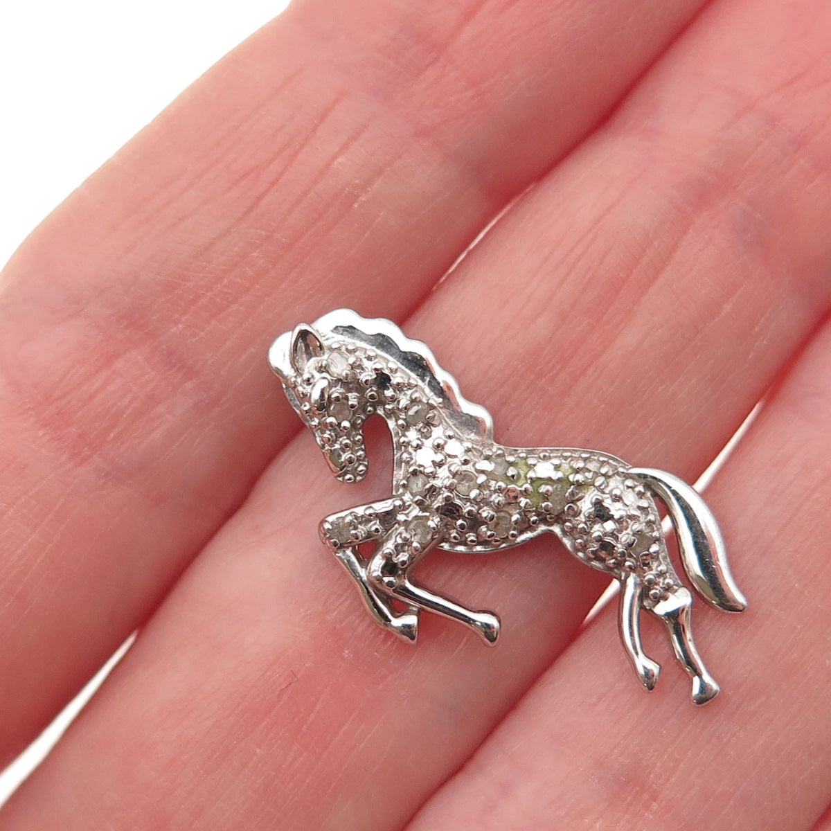 Charles Winston 925 Sterling Silver Real Diamond Horse Slide Charm Pendant