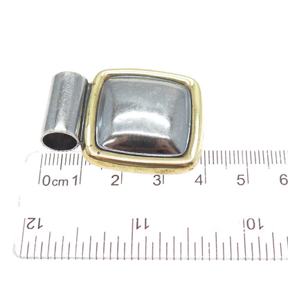 LATON 925 Sterling Silver 2-Tone Vintage Mexico Modernist Oxidized Slide Pendant