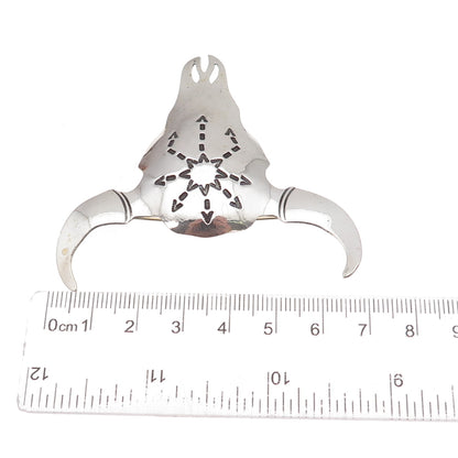 Ellwood Reynolds Old Pawn 925 Sterling Silver Vintage Buffalo Skull Pin Brooch