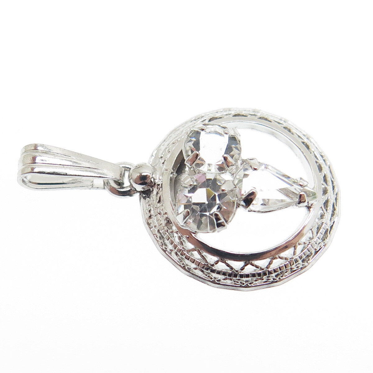 SORRENTO 925 Sterling Silver Antique Art Deco Rhinestone Minimalist Pendant