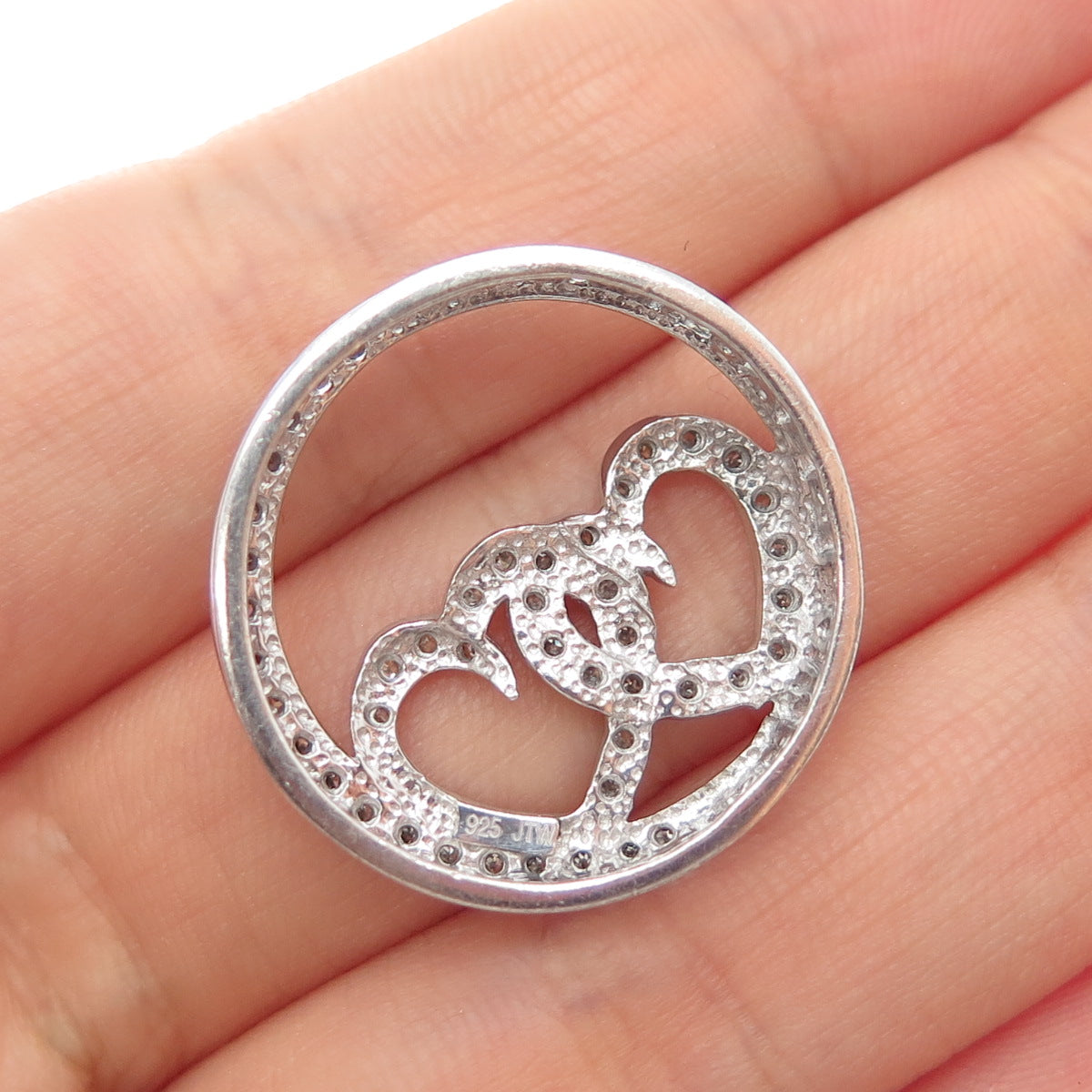 925 Sterling Silver Real Champagne Diamond Love Couple Heart Slide Pendant