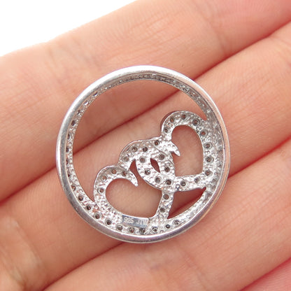925 Sterling Silver Real Champagne Diamond Love Couple Heart Slide Pendant