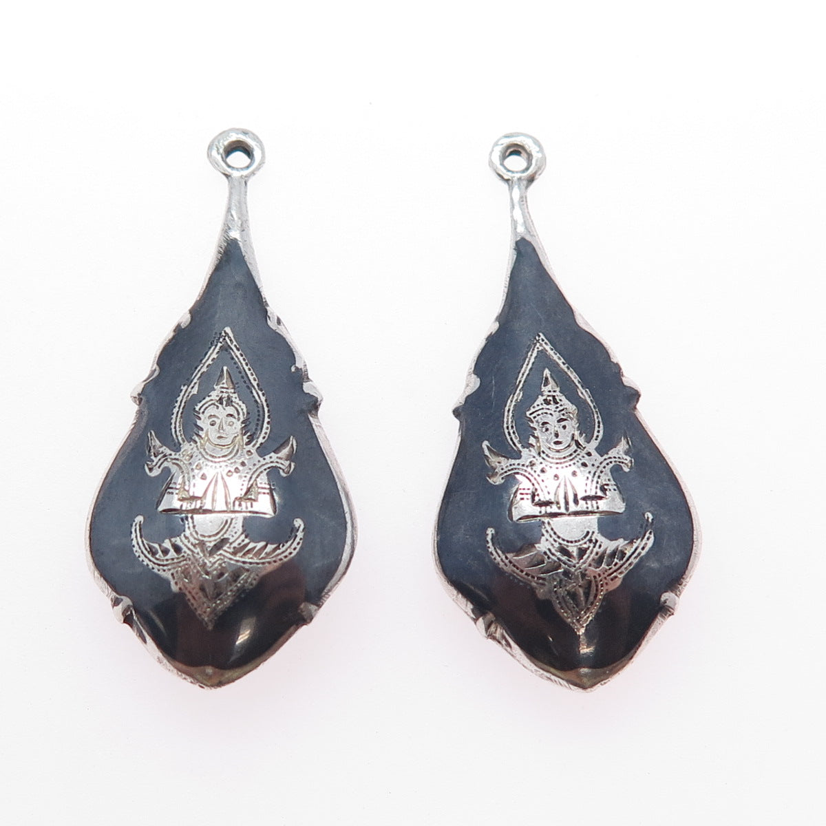925 Sterling Silver Antique Siam Niello Hindu Goddess Jacket Earrings